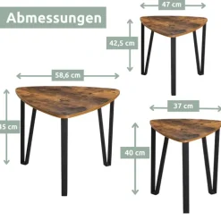 holz4home Beistelltisch 3er-Set Holzdekor Vintagebraun