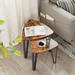 holz4home Beistelltisch 3er-Set Holzdekor Vintagebraun