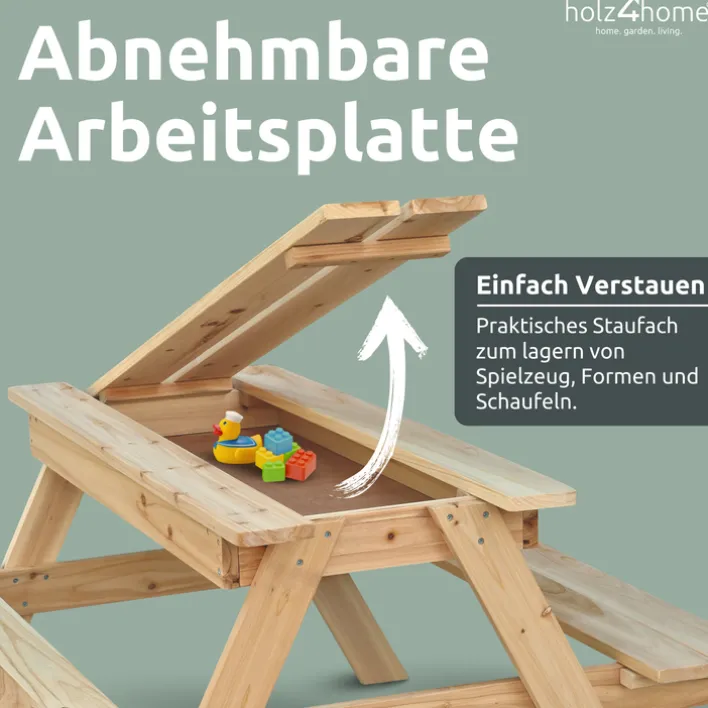 holz4home Kinder Gartentisch mit 2 Bänke PICKNICK 100 cm naturfarbig