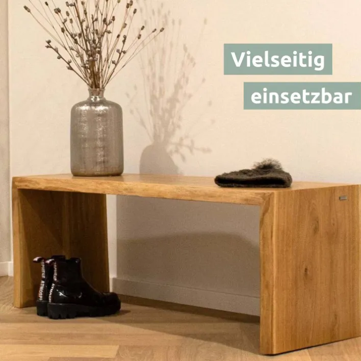 holz4home Massivholzbank 120 x 45 cm Eiche geölt mit Baumkante