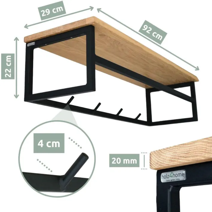 holz4home Wandgarderobe 92 x 22 cm Eiche mit Baumkante