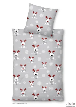 INSPIRATION HOME Biber-Bettwäsche HIRSCHLI 135 x 200 cm silber/rot