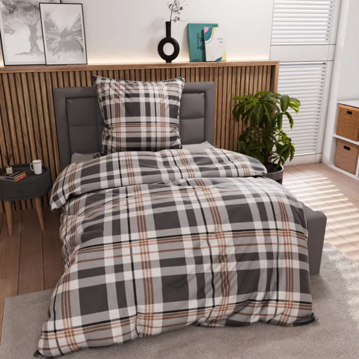 INSPIRATION HOME Flanell-Bettwäsche BENJAMIN 135 x 200 cm anthrazit