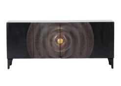 INTERhome Sideboard SANTA CRUZ Akazie massiv Eisen 177 x 47 x 78 cm pulverbeschichtet Akazie massiv schwarz gebeizt + lackiert|||---|||Schwarzes Akazienholz – pulverbeschichtetes Eisengestell – 2 Drehtüren – 2 Einlegeböden – Stauraum – Ablage – Art Déco Stil – Griff