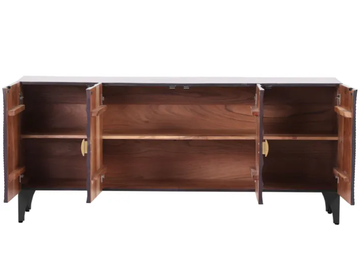 INTERhome Sideboard SANTA CRUZ Akazie massiv Eisen 177 x 47 x 78 cm pulverbeschichtet Akazie massiv schwarz gebeizt + lackiert|||---|||Schwarzes Akazienholz – pulverbeschichtetes Eisengestell – 2 Drehtüren – 2 Einlegeböden – Stauraum – Ablage – Art Déco Stil – Griff