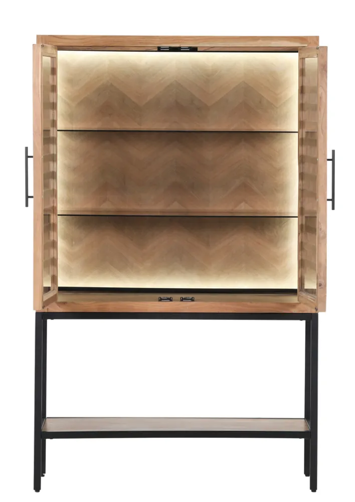 INTERhome Sideboard SHOWCASE 140 x 80 cm Akazie massiv natur gesmoked lackiert/2 Glastüren