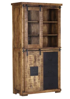 INTERhome Vitrine BARNEY 100 x 190 cm Mango Massivholz/schwarz