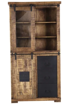 INTERhome Vitrine BARNEY 100 x 190 cm Mango Massivholz/schwarz