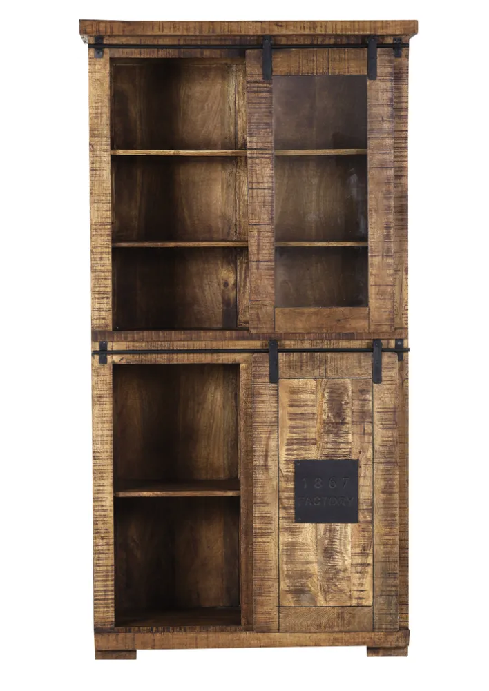 INTERhome Vitrine BARNEY 100 x 190 cm Mango Massivholz/schwarz