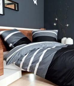 J. D. JANINE Mako-Satin-Bettwäsche 135 x 200 cm silber/schwarz