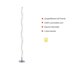 JUST LIGHT LED Stehlampe WAVE 120 cm stahlfarbig