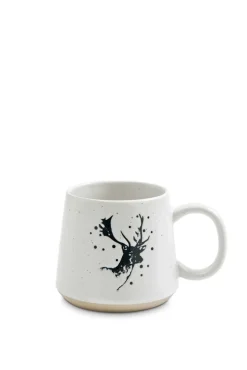 Kaffeebecher MERRY CHRISTMAS Steingut 430ml Weiß/Schwarz Hirsch