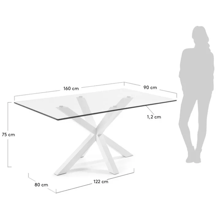 Kave Home Esstisch ARGO 160 x 90 cm weiß /Klarglas