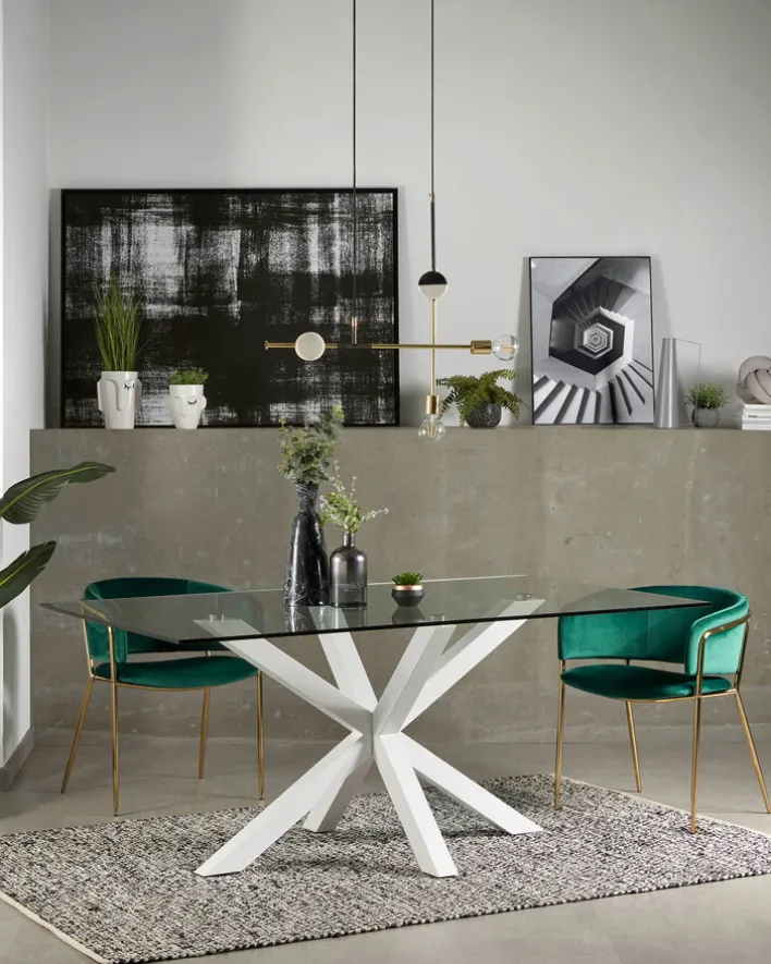 Kave Home Esstisch ARGO 160 x 90 cm weiß /Klarglas