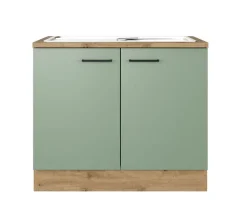 Küche Spülenunterschrank Fiona 85 cm Eiche / grün
