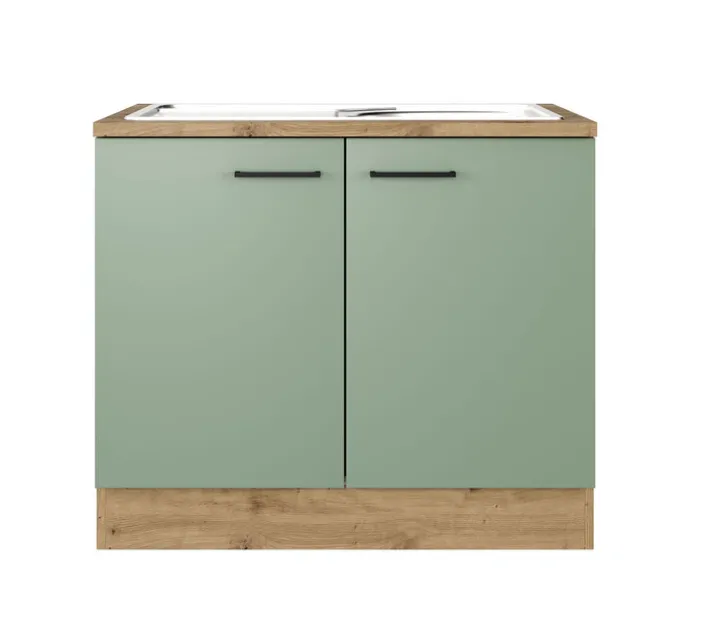 Küche Spülenunterschrank Fiona 85 cm Eiche / grün