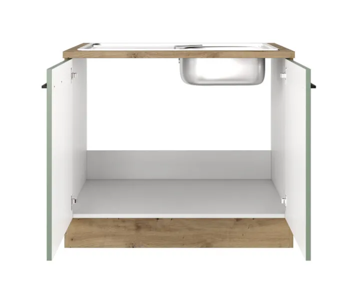 Küche Spülenunterschrank Fiona 85 cm Eiche / grün