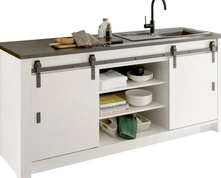 Küche Spültisch SHERWOOD ca. 201 x 93 x 64 cm Pinie Weiss Dekor