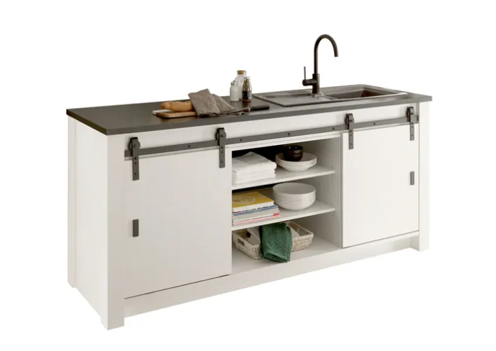 Küche Spültisch SHERWOOD ca. 201 x 93 x 64 cm Pinie Weiss Dekor