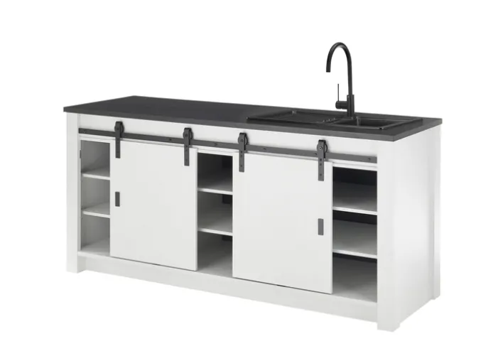 Küche Spültisch SHERWOOD ca. 201 x 93 x 64 cm Pinie Weiss Dekor