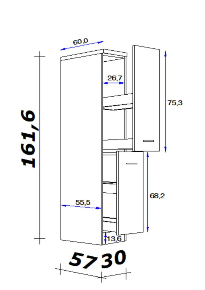 Küchen Apothekerschrank NEO 30 x 161 x 57 cm weiß