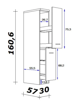 Küchen Apothekerschrank RALPH Eiche/ grau
