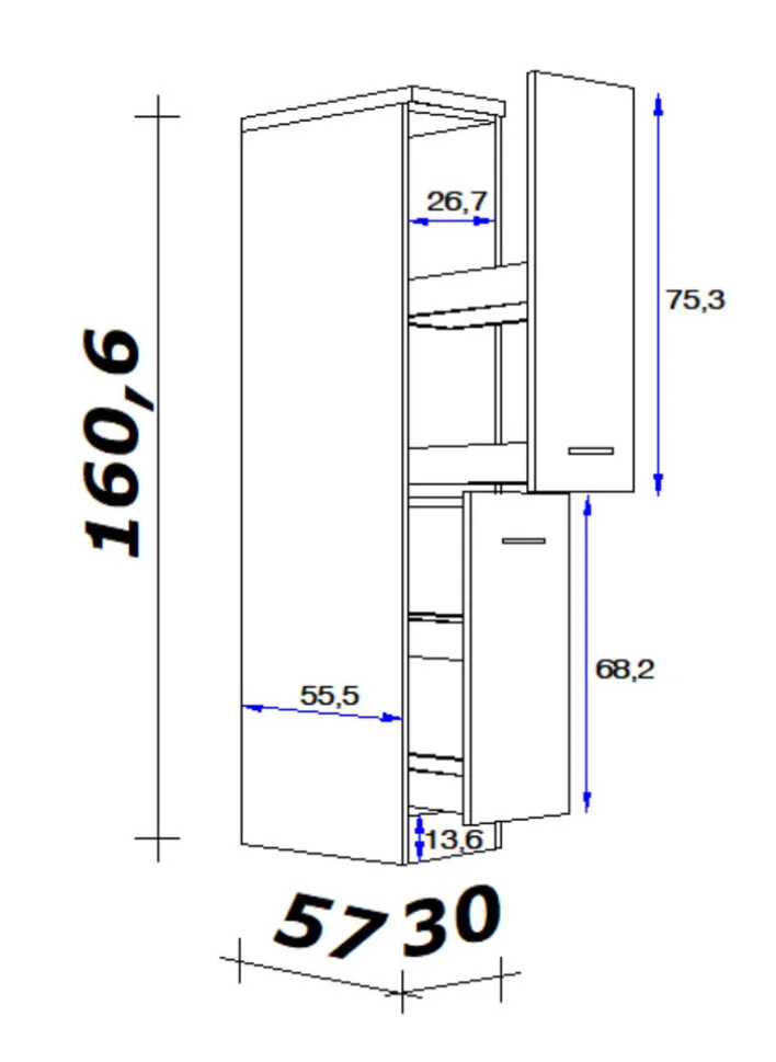 Küchen Apothekerschrank RALPH Eiche/ grau