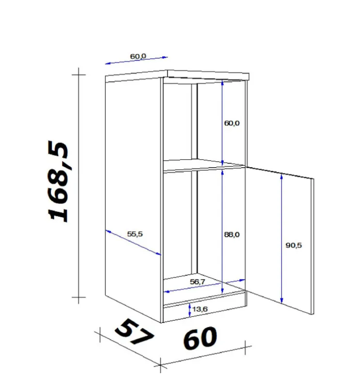 Küchen Geräteumbauschrank LUCCA 168,5 cm weiß/ grau