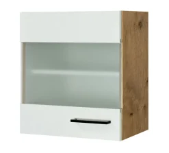 Küchen Glas-Hängeschrank AVILA 50 cm Eiche /weiß matt