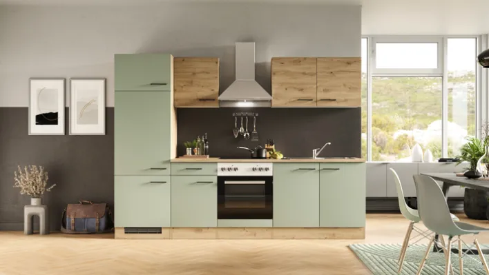 Küchenblock FIONA Schilfgrün / Artisan Eiche 270 cm