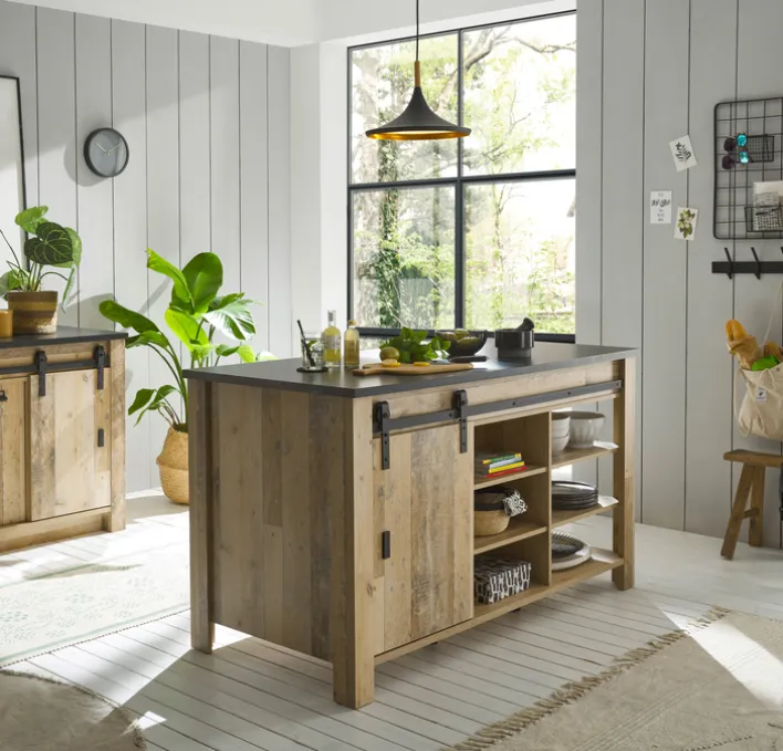 Kücheninsel SHERWOOD ca. 162 x 93 x 77 cm Old Style hell Dekor