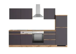 Küchenzeile AALBORG 300 cm Wotan Eiche Dekor/ Matt Grau