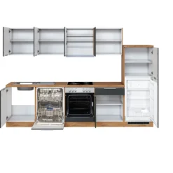 Küchenzeile KOPENHAGEN 300cm Wotan Eiche Dekor/Matt-Grau