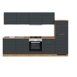 Küchenzeile KOPENHAGEN 300cm Wotan Eiche Dekor/Matt-Grau