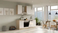 Küchenzeile LUKE Weiß Hochglanz/Sonoma Eiche NB ca. 220x234 x 60 cm