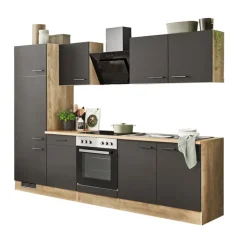 Küchenzeile MARY Touch Schwarz/ Endgrain Oek 270 cm