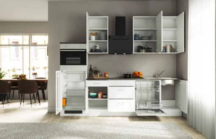 Küchenzeile PETE Weiß Matt/Weiß Caledonia Dekor ca. 280x234x60 cm