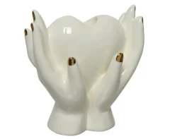 Kerzenständer HANDS 13 cm weiß /goldfarbig