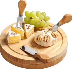 Kesper Käseschneidebrett mit Besteck Bambus, 23 x 23 x 3,6 cm