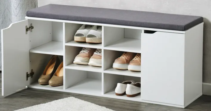 KESPER Schuhschrank mit Sitzkissen 103 x 48 x 30,5 cm weiß/grau