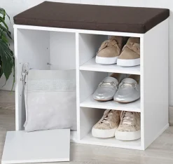 KESPER Schuhschrank mit Sitzkissen 51,5 x 48 x 29,5 cm weiß/braun