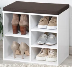 KESPER Schuhschrank mit Sitzkissen 51,5 x 48 x 29,5 cm weiß/braun