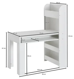Kinder Schreibtisch mit Regal 50 x 110 cm weiß