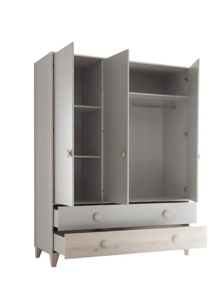 Kinder-Drehtürenschrank FIEN grau/ braun