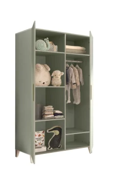 Kinder-Drehtürenschrank PRIZZI 100 x 200 cm pastellgrün/ braun