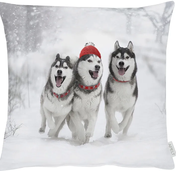 Kissenhülle HUSKYS 46x46cm braun-grau