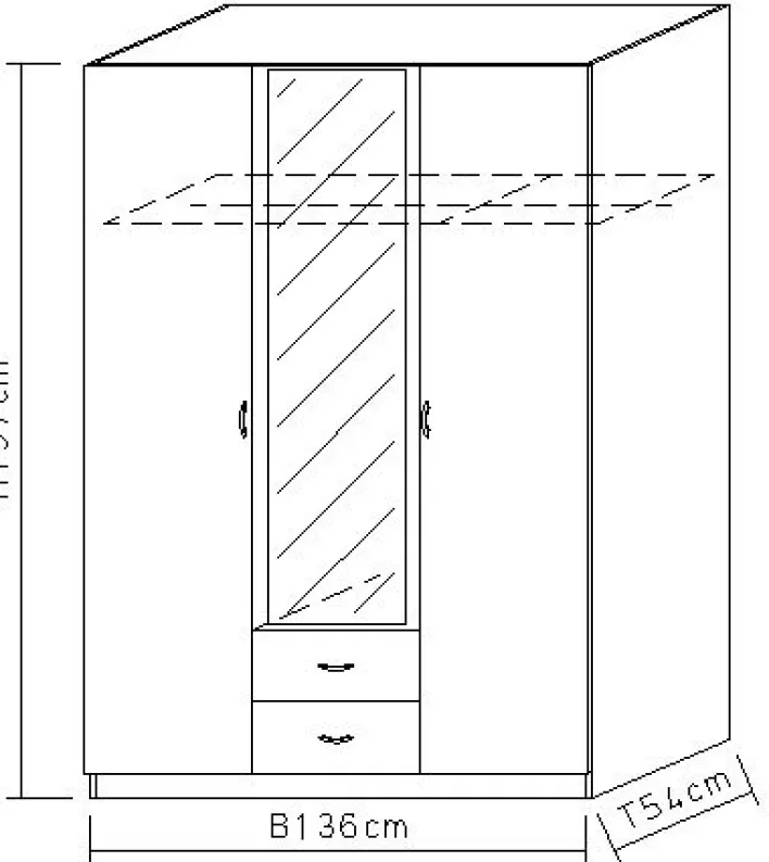 Kleiderschrank CASE 136 x 197 cm Sonoma Eiche/Alpinweiß