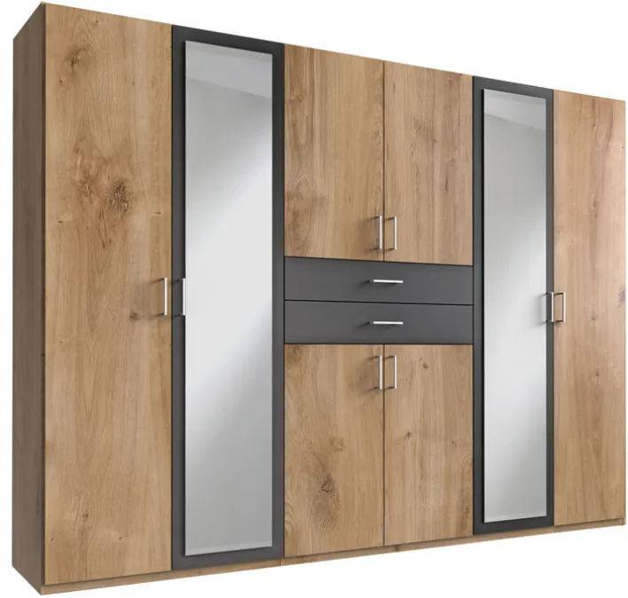Kleiderschrank MINNESOTA 270 x 208 x 58 cm Holznachbildung braun/grau