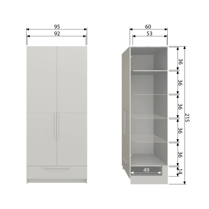 Kleiderschrank PURE 95 x 215 cm Kiefernholz/Farbton Staub