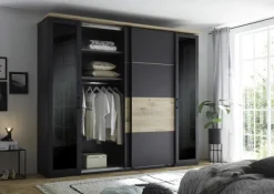 Kleiderschrank STYLE 267 x 225 cm Anthrazit/ Viking Oak hell